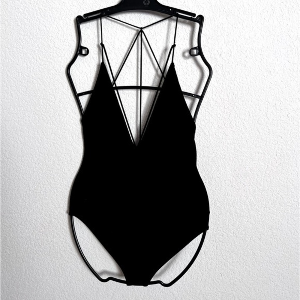 UO Out From Under Black Lined Strappy Bodysuit Small